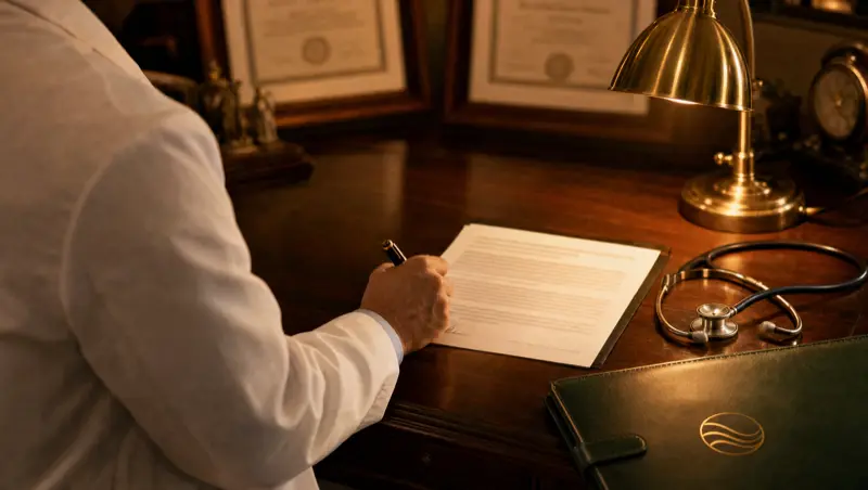 Physician practice portfolio with stethoscope, representing the medical practice as provider of record