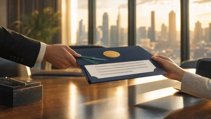 Sealed certificate in a document folio, representing certificates of insurance delivered before day one